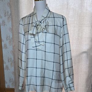 Green Tie Front Blouse with Mandarin Collar